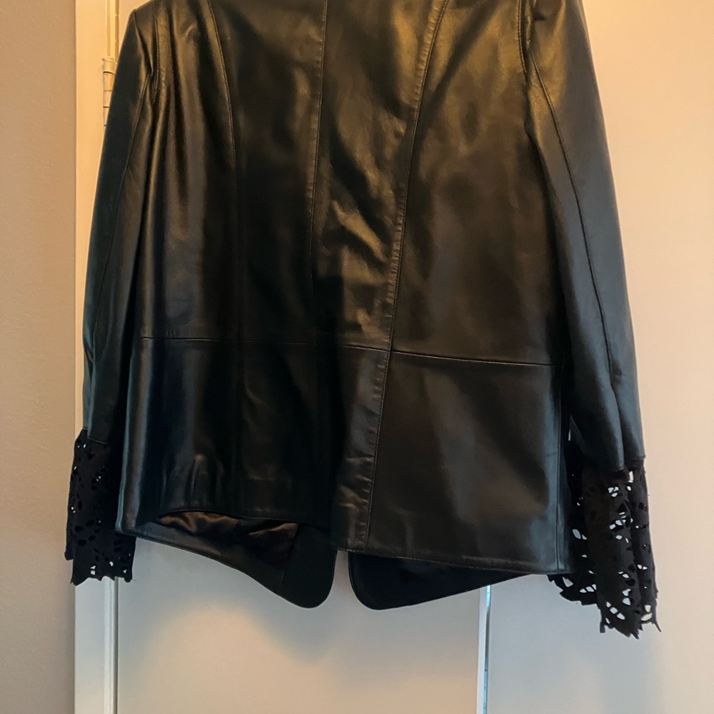 Black Leather Jacket with Lace Cuffs - Picture 2 of 8